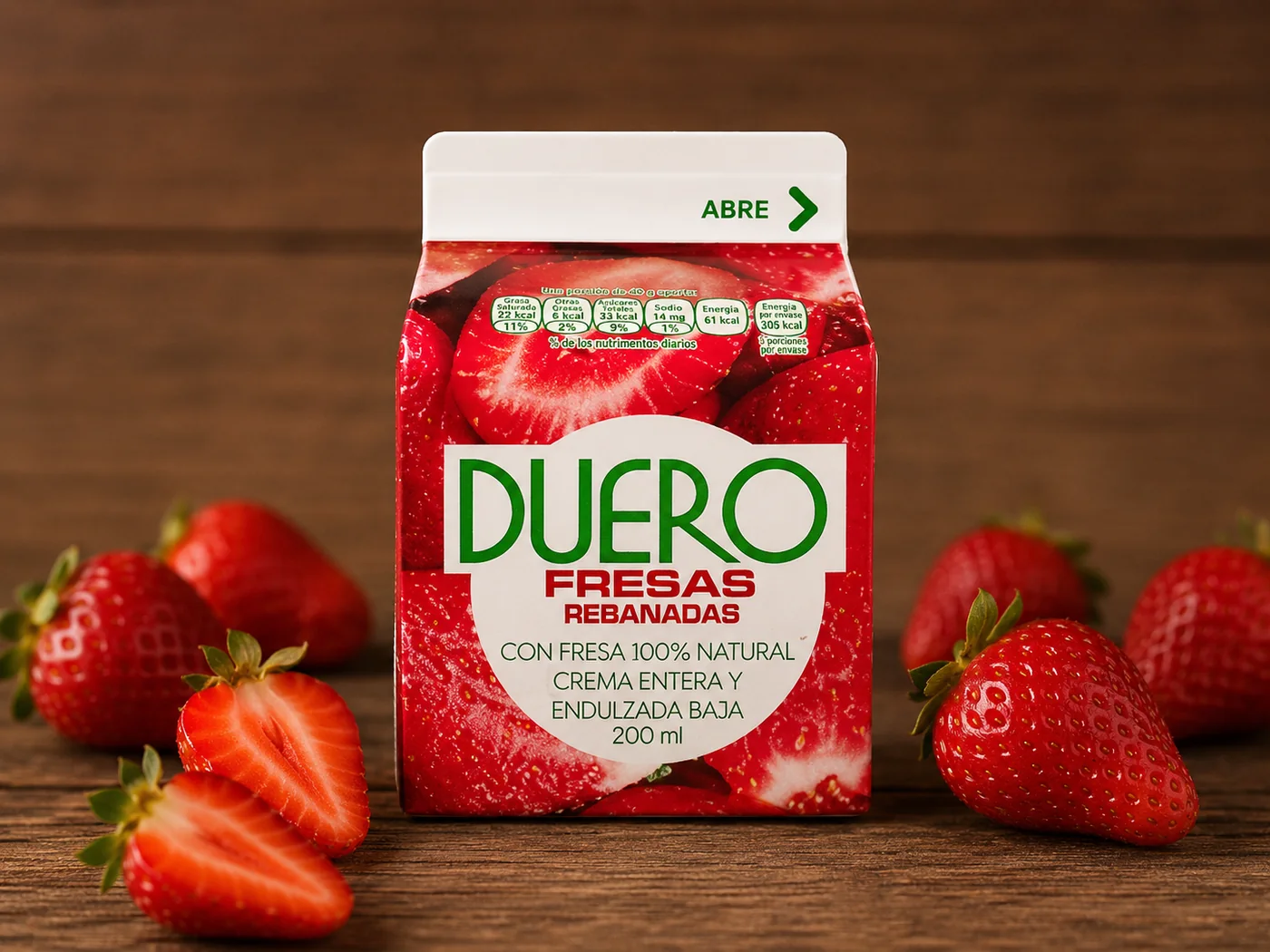 Fresas con crema Duero en su envase original